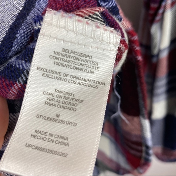 SAM Edelman Riley Blue Red Plaid Lace Back Button Down Shirt Medium - Picture 10 of 15